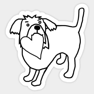 Cute Dog with Heart Line Drawing Valentines Day Sticker